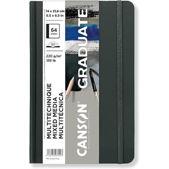 Graduate Canson Mixed Media  Grey Long Side Book 220gr 14x21.6cm 64 pages