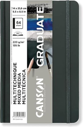 Graduate Canson Mixed Media  Grey Long Side Book 220gr 14x21.6cm 64 pages