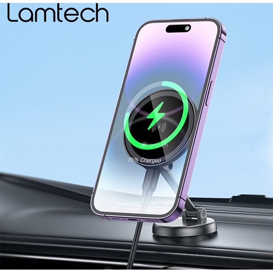 Lamtech Foldable Magnetic Metallic Car Holder & Wireless Charger 15w