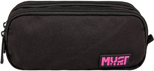 Κασετίνα Must Monochrome Plus με Δύο Φερμουάρ 21x6x9cm Μαύρη με Ροζ  000586402