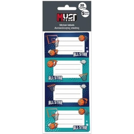 Ετικέτες Αυτοκόλλητες 20τμχ 5φύλλα Basketaball  000586899