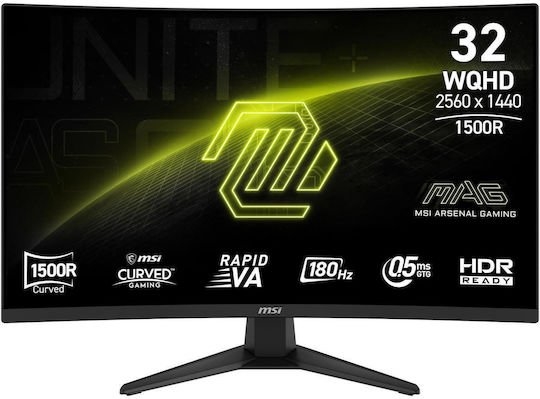 MSI MONITOR GAMING MAG 321CQF E18, CURVED RAPID VA WQHD, 32", 16:9, 300CD/M2, 3000:1, 0.5MS, 180Hz, 2560x1440, 2xHDMI/ 1xDP/ HP OUT, TILT, BLACK, 3YW.