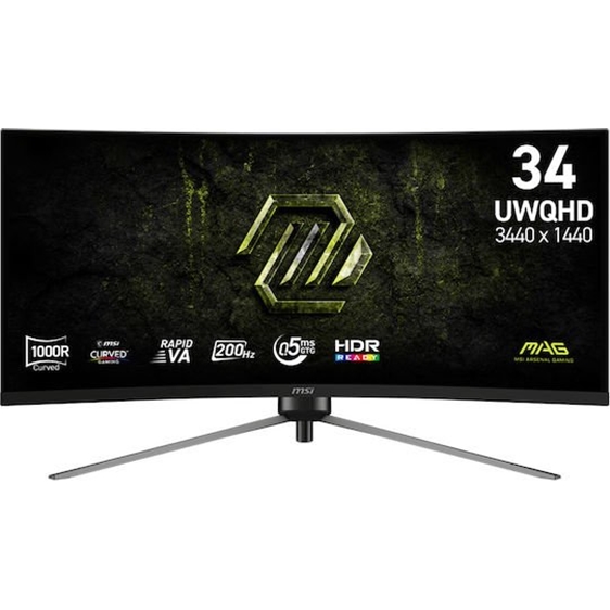 MSI MONITOR GAMING MAG 345CQRF E20, CURVED VA UWQHD, 34", 21:9, 300CD/M2, 100.000.000:1, 0.5MS, 200Hz, 3440x1440, 2x HDMI/ DISPLAY PORT/ HEADPHONE OUT, HAS,PIVOT, TILT, SWIVEL, BLACK, 3YW.