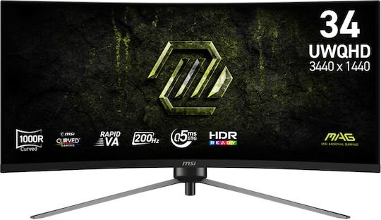 MSI MONITOR GAMING MAG 345CQRF E20, CURVED VA UWQHD, 34", 21:9, 300CD/M2, 100.000.000:1, 0.5MS, 200Hz, 3440x1440, 2x HDMI/ DISPLAY PORT/ HEADPHONE OUT, HAS,PIVOT, TILT, SWIVEL, BLACK, 3YW.