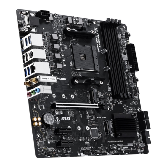 MSI MB PRO B550M-P WIFI6E, SOCKET AMD AM4, CS AMD B550, 4 DIMM SOCKETS DDR4, HDMI/ DP/ VGA, PCI-E GEN 4.0, GIGABIT LAN, MICRO-ATX, 3YW.